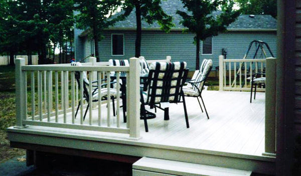 white deck with railing