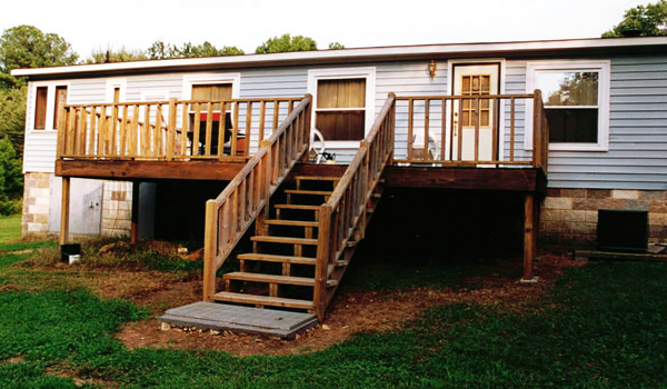 trailer with wooden porch